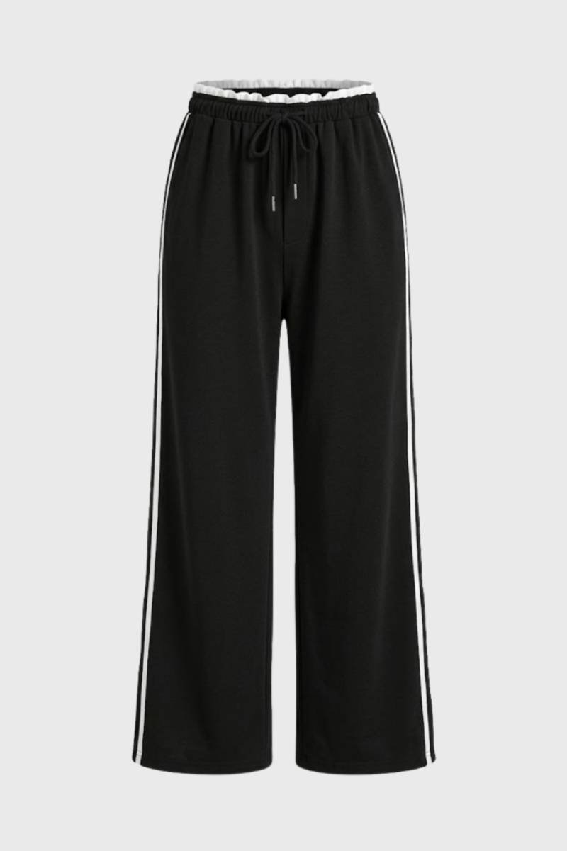 Pantalon Femme - Large avec Bandes Latérales | Sport — Noir