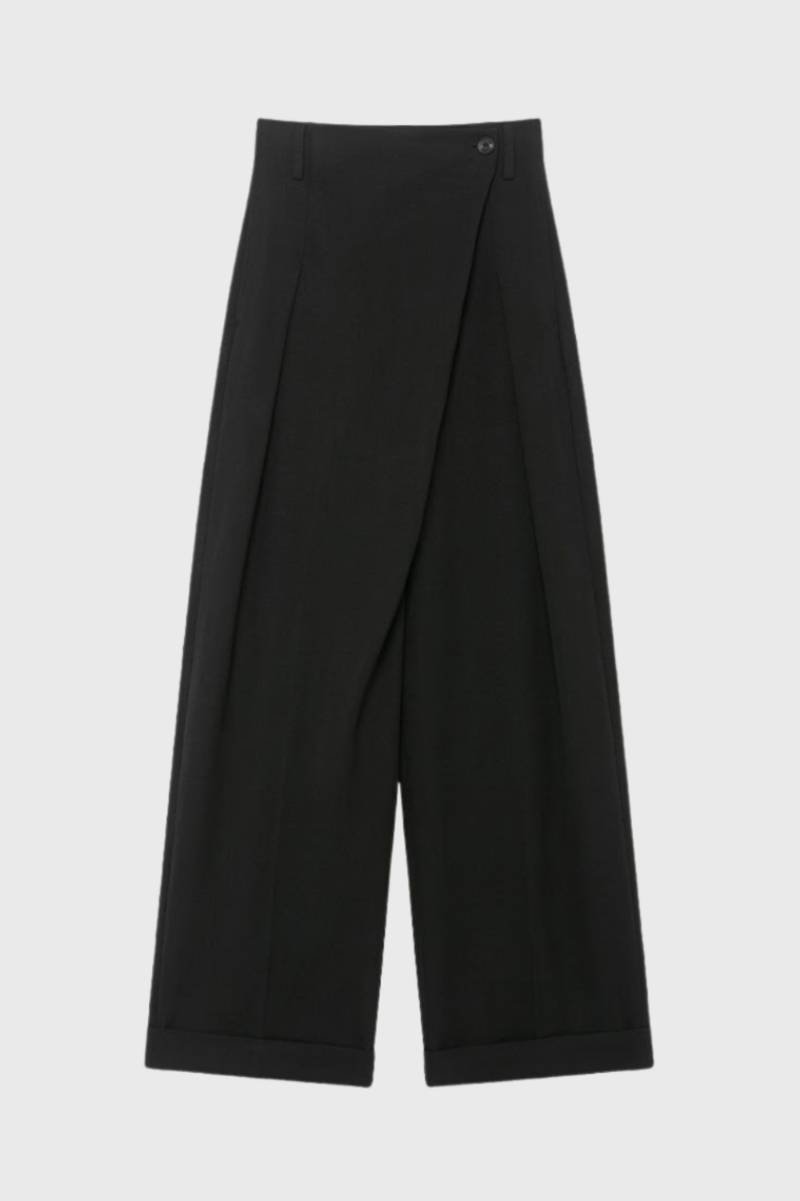Pantalon Femme - Palazzo Taille Haute avec Patte | Élégant — Noir