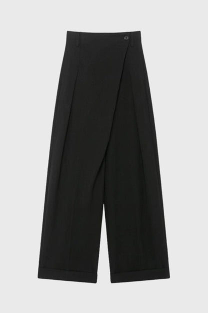 Pantalon Femme - Palazzo Taille Haute avec Patte | Élégant — Noir