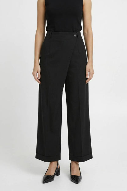 Pantalon Femme - Palazzo Taille Haute avec Patte | Élégant — Noir