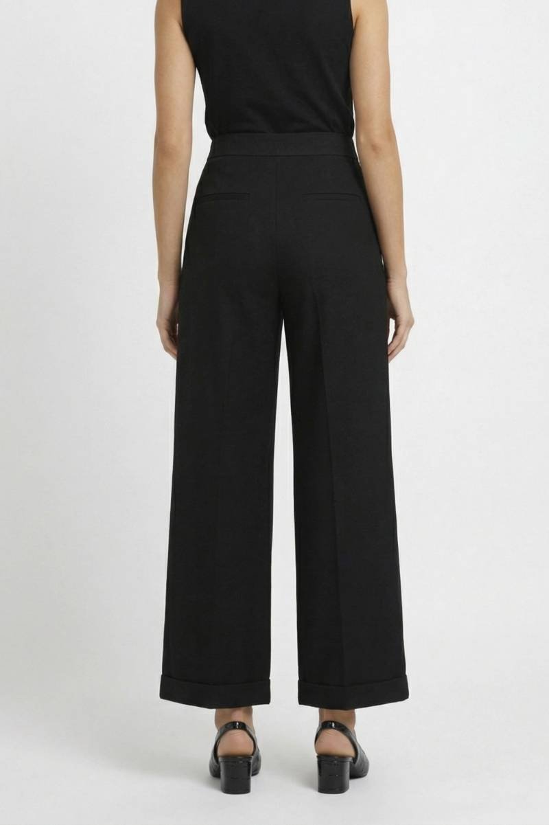 Pantalon Femme - Palazzo Taille Haute avec Patte | Élégant — Noir