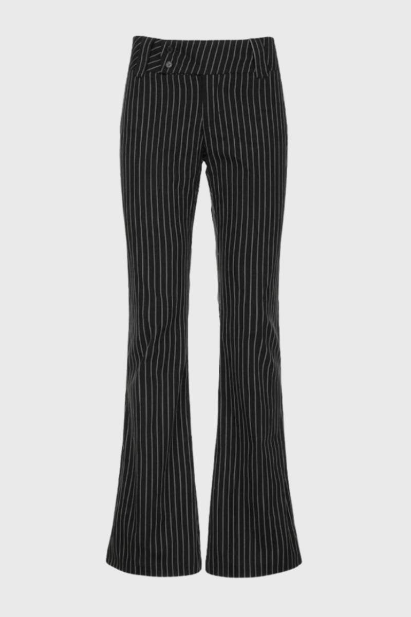 Pantalon Femme - Rayé Taille Haute Coupe Évasée | Élégant — Noir rayé