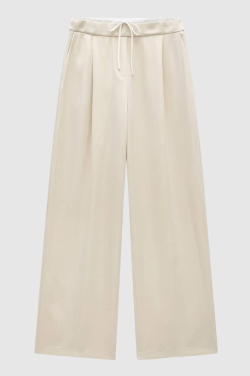 Pantalon Femme - Taille Haute avec Cordon de Serrage | Large — Crème