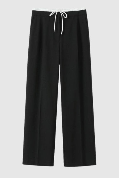 Pantalon Femme - Taille Haute avec Cordon de Serrage | Large — Noir