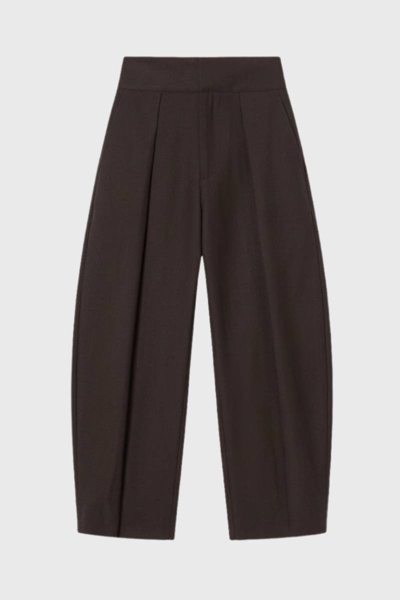 Pantalon Femme - Taille Haute Large avec Plis | Élégant — Marron Foncé