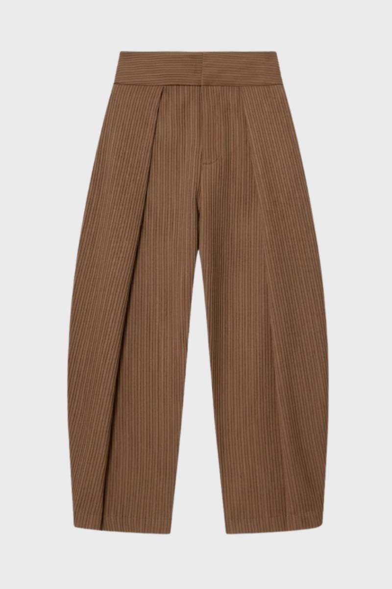 Pantalon Femme - Taille Haute Large avec Plis | Élégant — Côtelé Camel