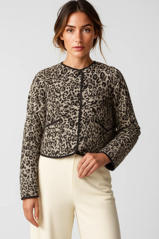 Manteau Léger à Motif Léopard | Chaud et Stylé | Beige et Noir