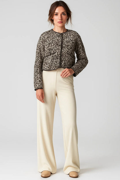 Manteau Léger à Motif Léopard | Chaud et Stylé | Beige et Noir
