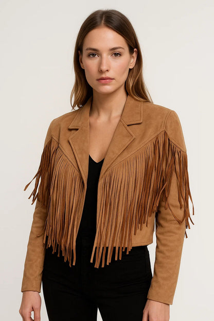 Vestes Décontractées | Veste courte à franges pour femme | Tendance western revisitée