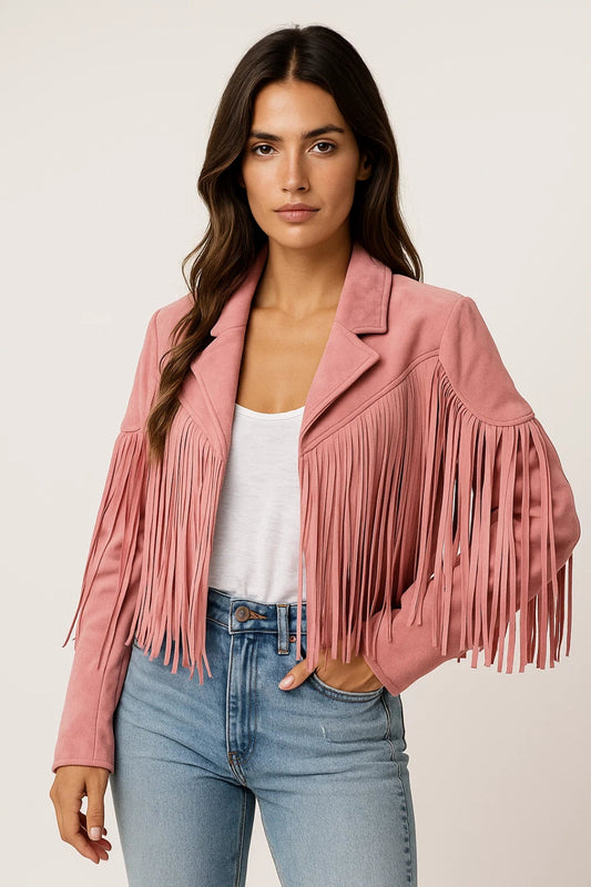 Vestes Décontractées | Veste courte à franges pour femme | Tendance western revisitée
