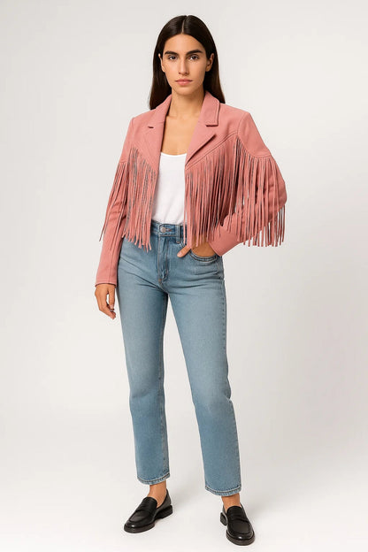 Vestes Décontractées | Veste courte à franges pour femme | Tendance western revisitée