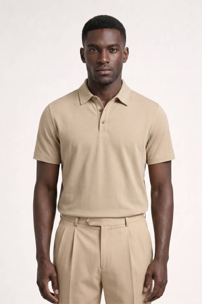 Polo Homme - Classique Manches Courtes avec Col | Décontracté — Beige