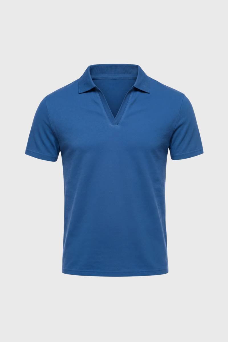 Polo Homme - Col V Profond Manches Courtes | Décontracté — Bleu