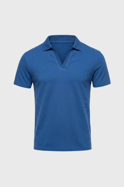 Polo Homme - Col V Profond Manches Courtes | Décontracté — Bleu