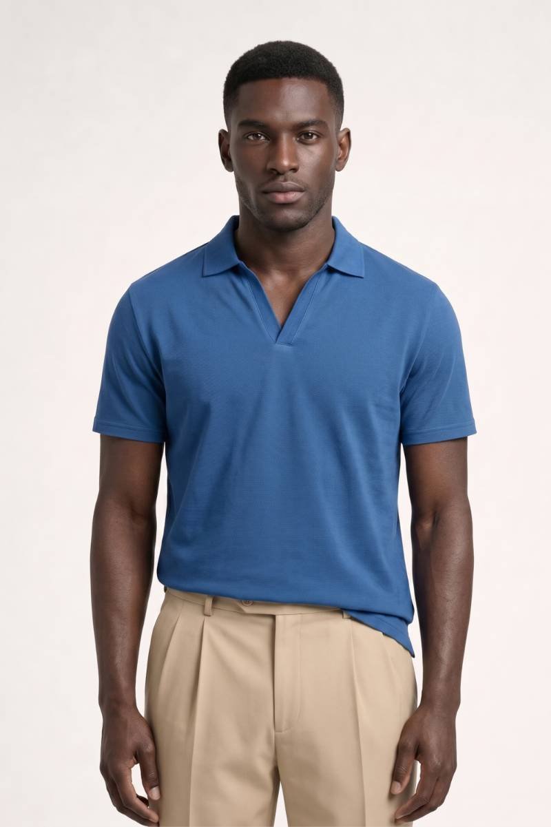 Polo Homme - Col V Profond Manches Courtes | Décontracté — Bleu
