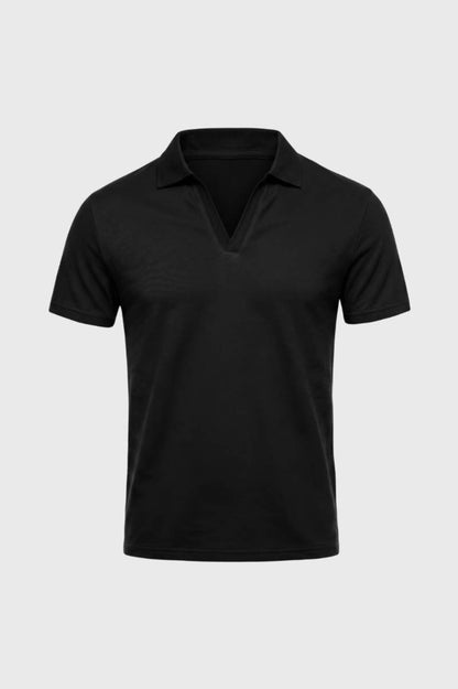 Polo Homme - Col V Profond Manches Courtes | Décontracté — Noir