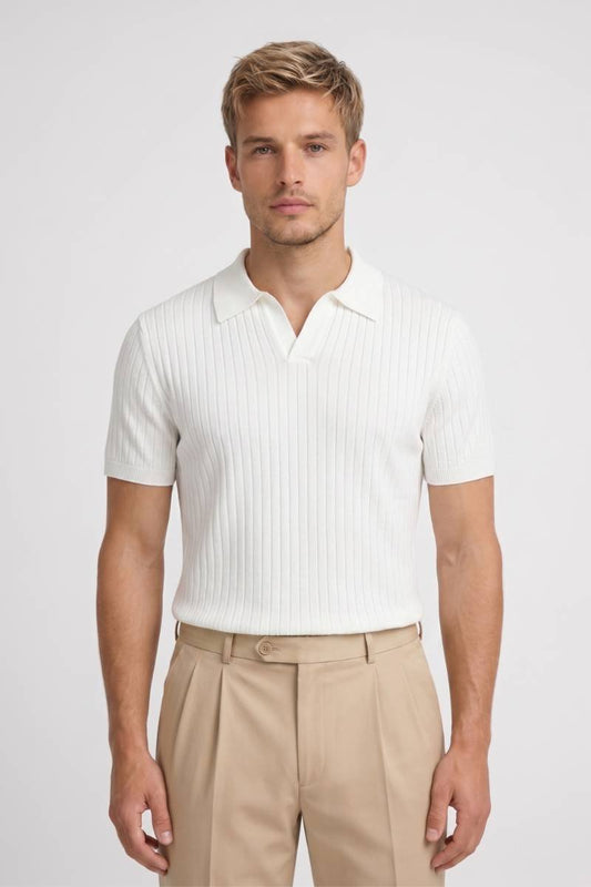 Polo Homme - Côtelé avec Col Classique | Élégant — Blanc