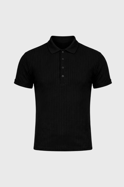 Polo Homme - Côtelé Col Classique Manches Courtes | Sport — Noir