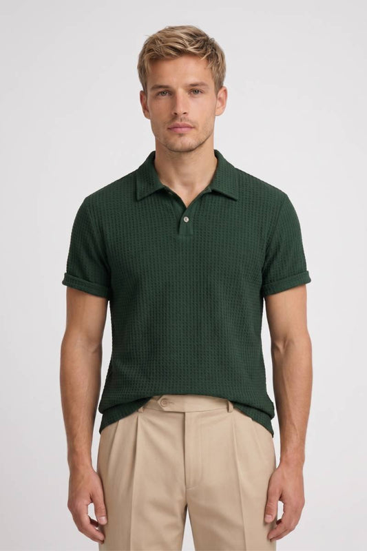 Polo Homme - Côtelé Manches Courtes Col Classique | Décontracté — Vert