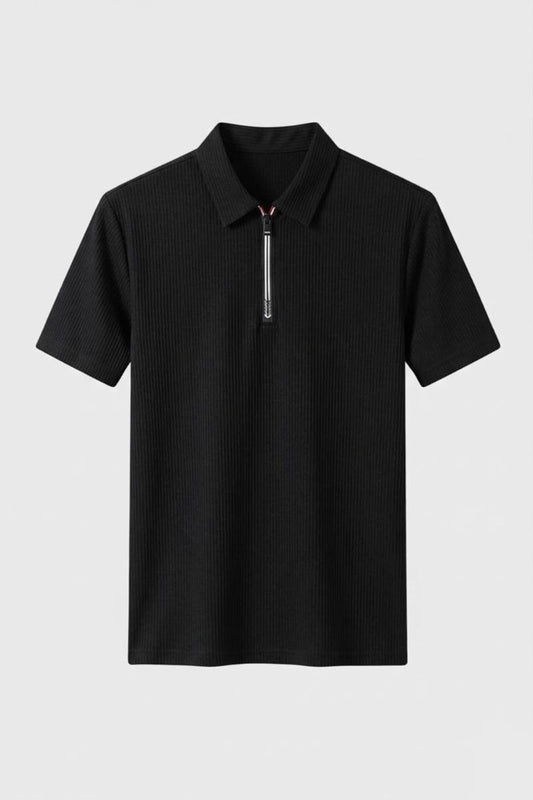 Polo Homme - Demi-Zip Côtelé | Business Décontracté - Noir