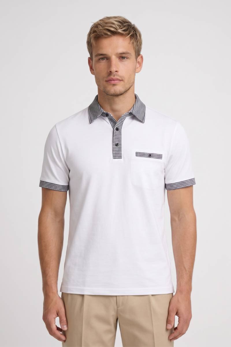 Polo Homme - Détails Pied-de-Poule Poche Plaquée | Raffiné — Blanc