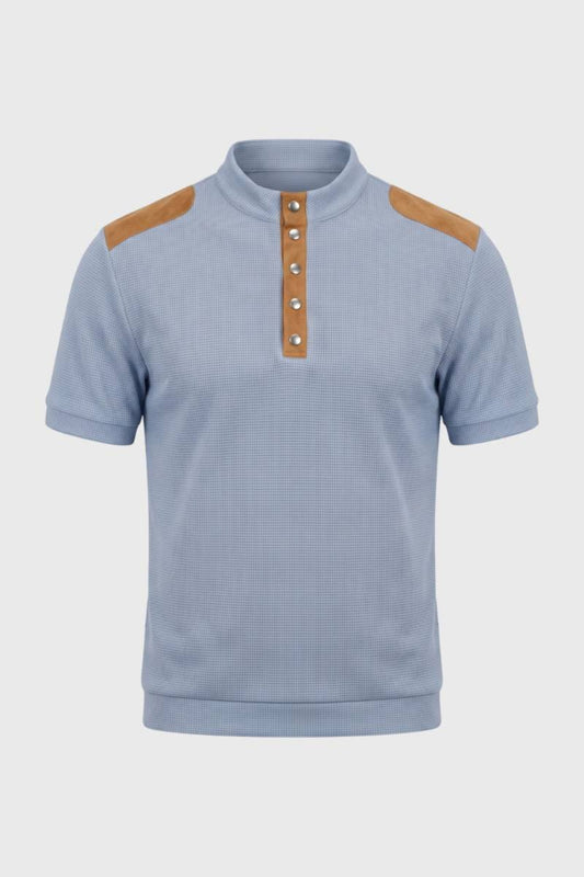 Polo Homme - Élégant Col Montant Détails Contrastés | Style — Bleu Clair
