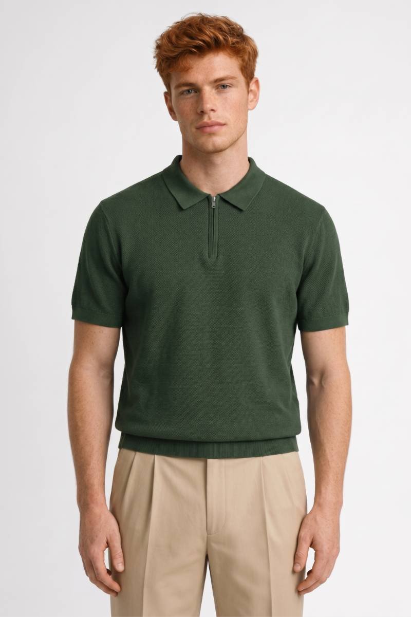 Polo Homme - Fermeture Zip Col Classique Manches Courtes | Chic — Vert