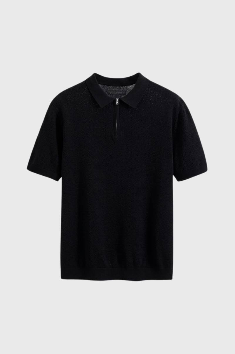 Polo Homme - Fermeture Zip Col Classique Manches Courtes | Chic — Noir