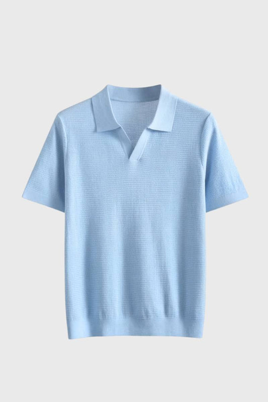 Polo Homme - Lyocell Texturé | Col Côtelé Élégant - Bleu Clair