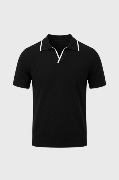 Polo Homme - Maille Fine Liseré Contrasté | Classique — Noir