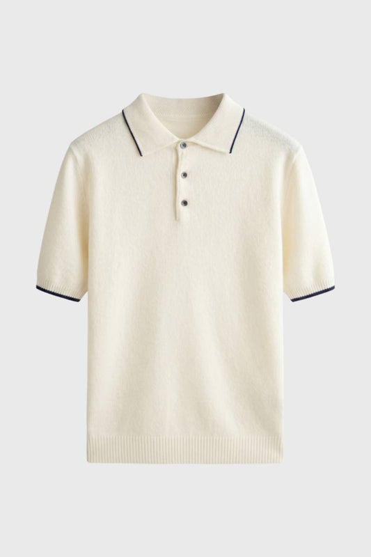 Polo Homme - Maille Tricotée avec Col Contrasté | Classique — Crème
