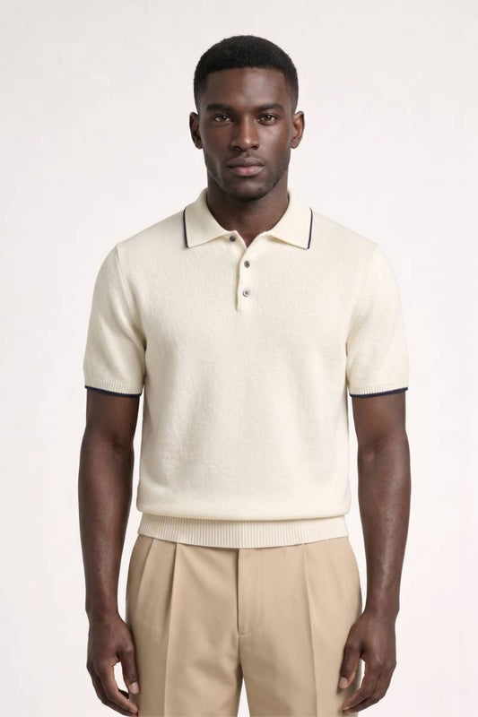 Polo Homme - Maille Tricotée avec Col Contrasté | Classique — Crème