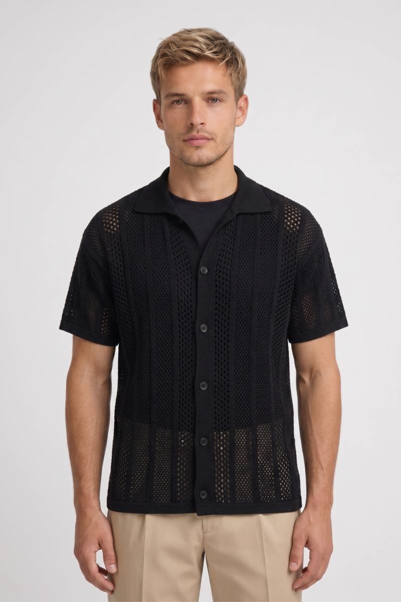 Polo Homme - Manches Courtes Col Polo Tricot Ajouré | Casual — Noir