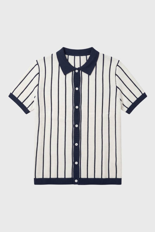 Polo Homme - Rayures Verticales Col Classique | Casual — Rayé Crème Marine