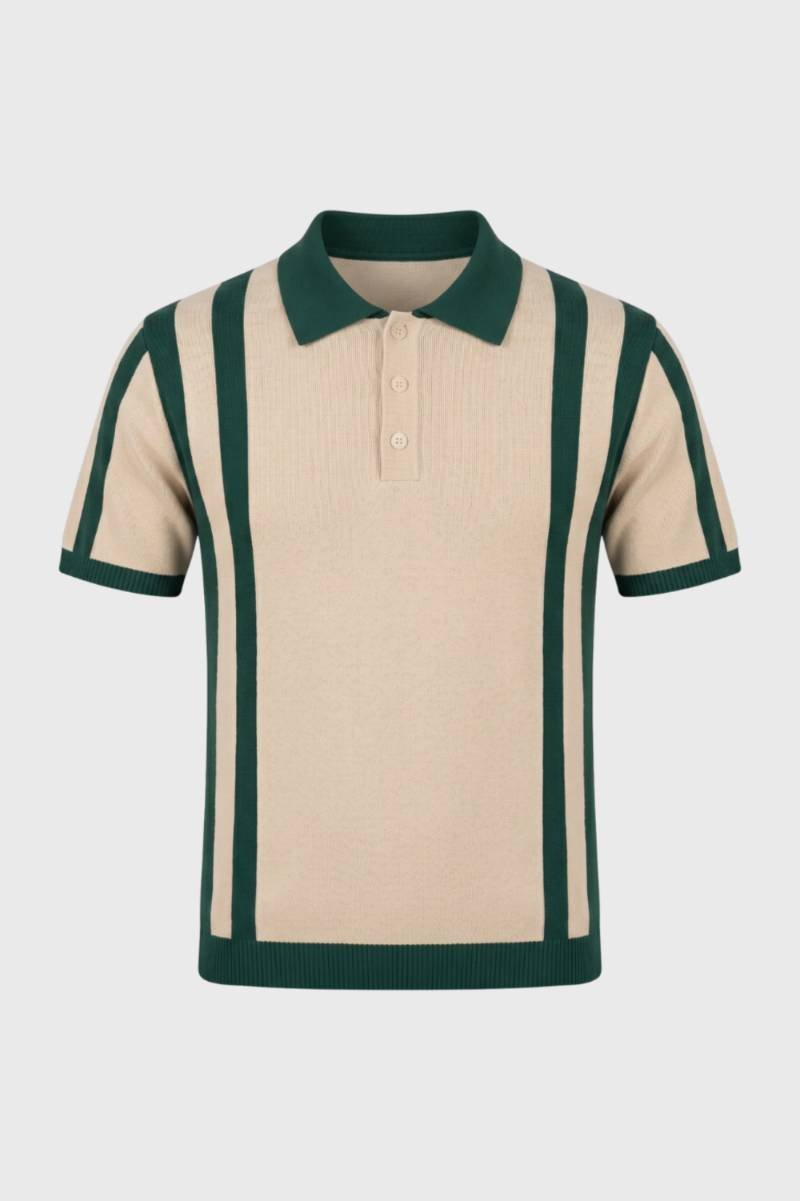Polo Homme - Style Rayé Rétro avec Col Classique | Vintage — Rayé Beige Vert