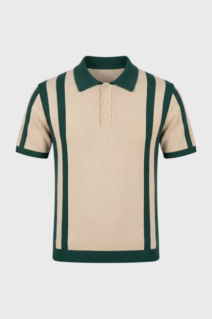 Polo Homme - Style Rayé Rétro avec Col Classique | Vintage — Rayé Beige Vert