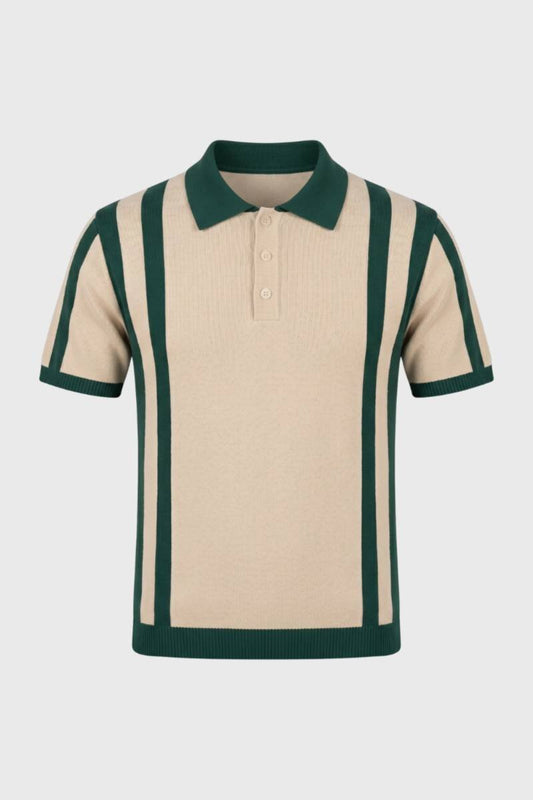 Polo Homme - Style Rayé Rétro avec Col Classique | Vintage — Rayé Beige Vert