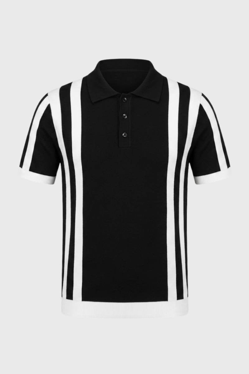Polo Homme - Style Rayé Rétro avec Col Classique | Vintage — Rayé Noir Blanc