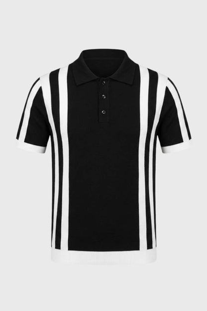 Polo Homme - Style Rayé Rétro avec Col Classique | Vintage — Rayé Noir Blanc