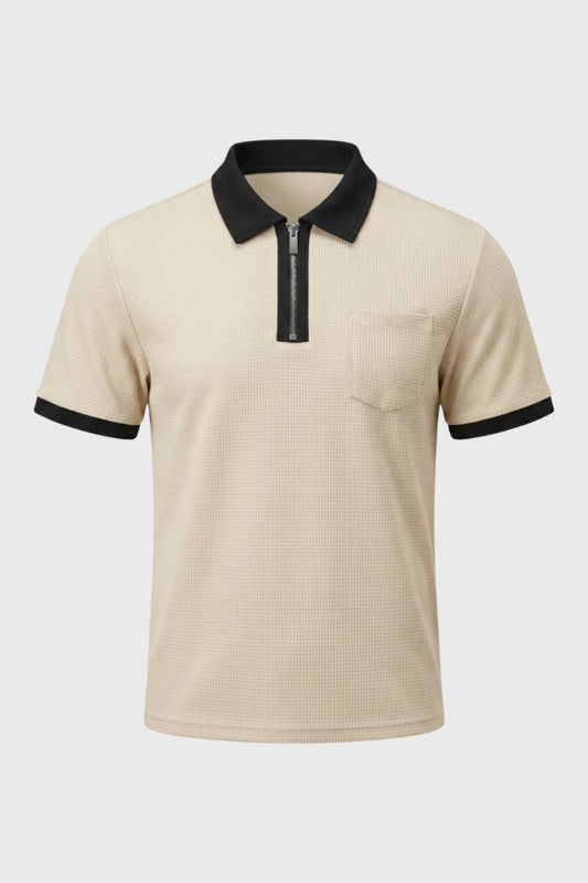 Polo Homme - Texturé avec Col Contrasté | Décontracté — Beige
