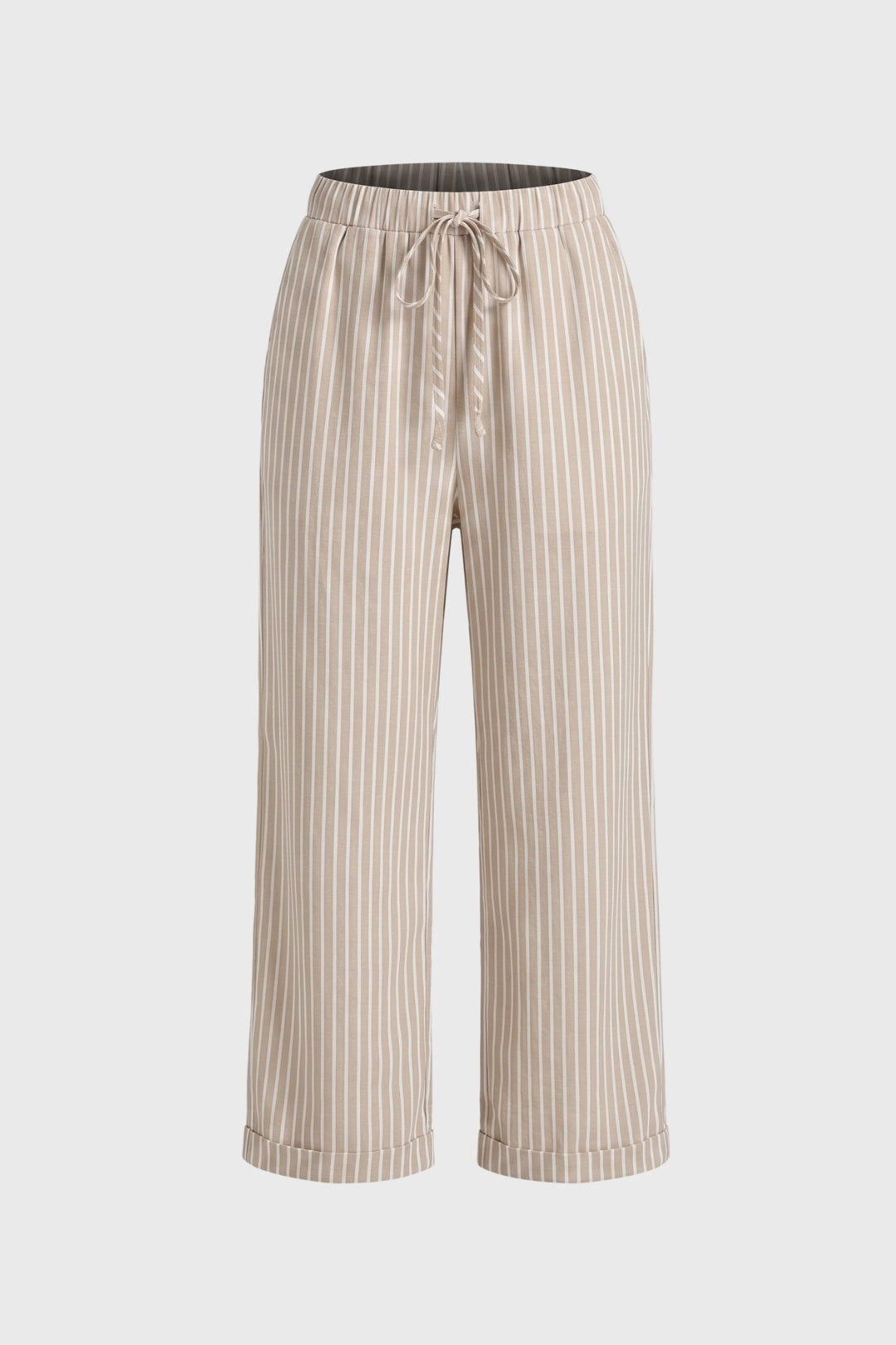 Pantalon Femme - Rayé Taille Haute avec Cordon | Décontracté