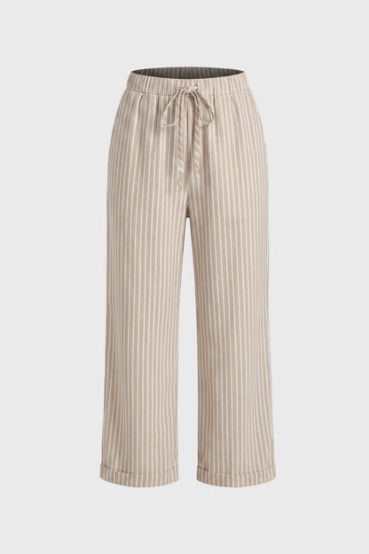 Pantalon Femme - Rayé Taille Haute avec Cordon | Décontracté