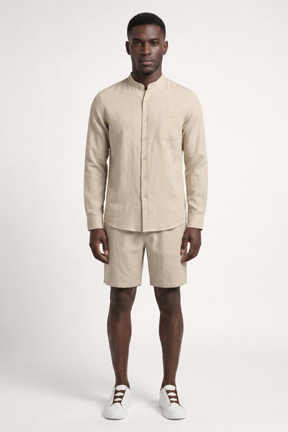 Ensemble Homme - Col Mao Manches Longues avec Short Coordonné | Élégant