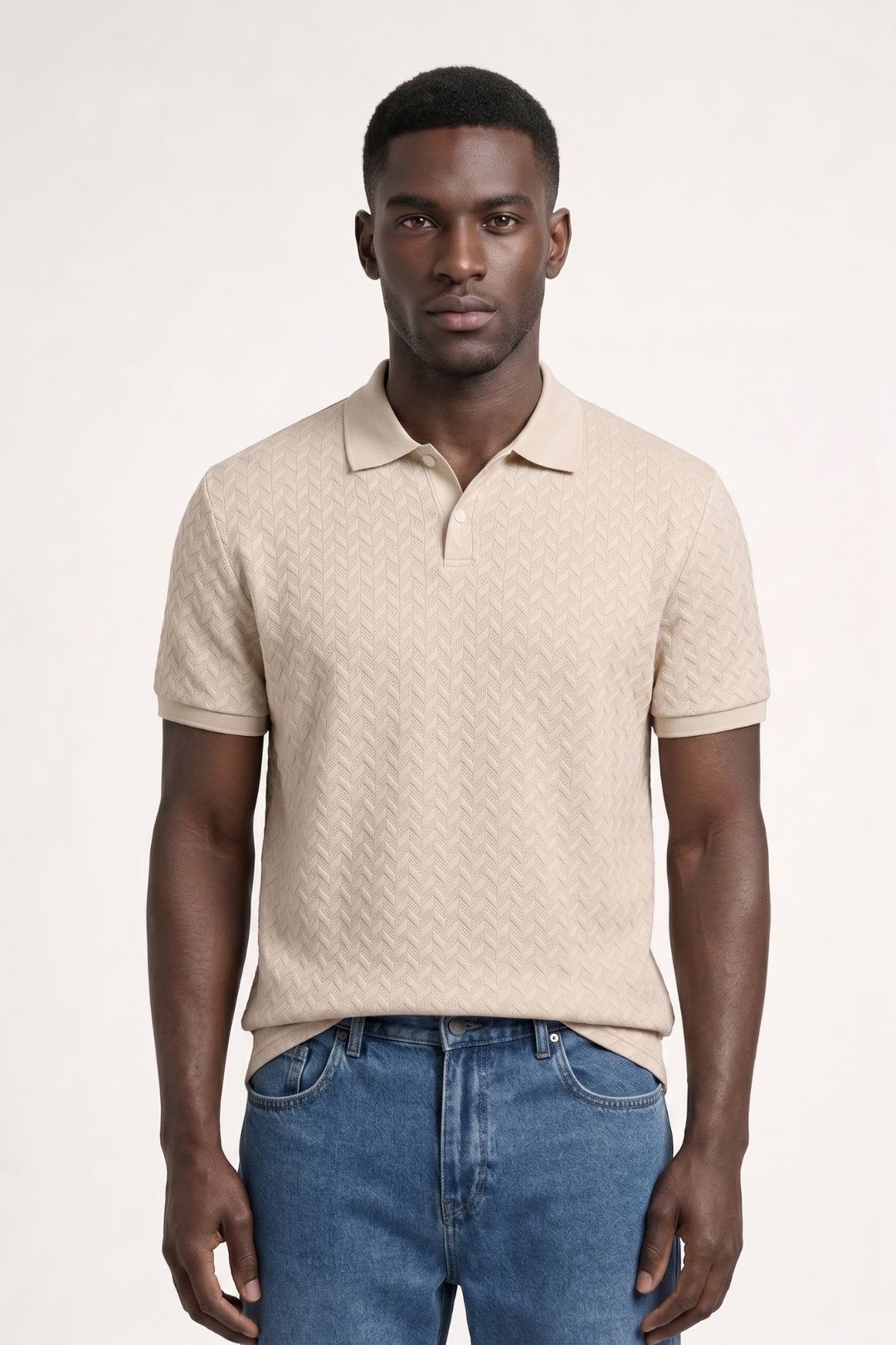 Polo Homme - Texturé Motif Chevron Manches Courtes | Raffiné