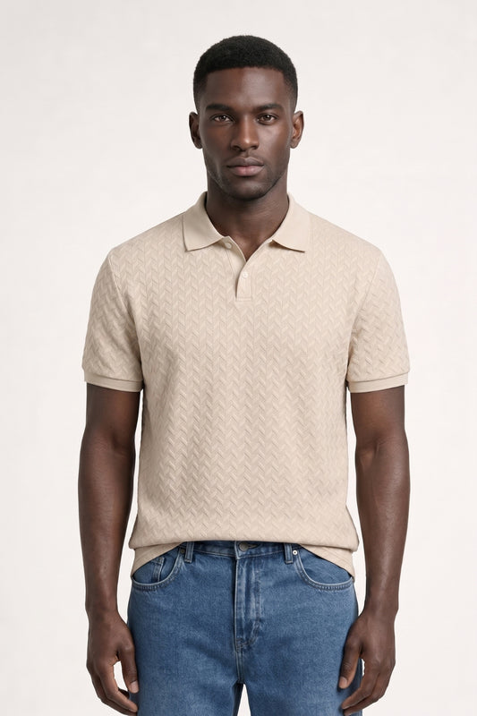 Polo Homme - Texturé Motif Chevron Manches Courtes | Raffiné