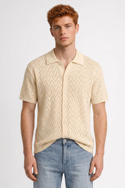 Polo Homme - Maille Ajourée Motif Géométrique Col Classique | Chic