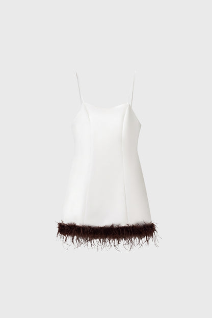 Robe Mini Femme - Bretelles Dos Ouvert Bordure Plumes | Chic