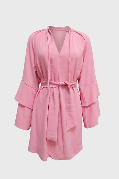 Robe Femme - Col V Manches Longues à Volants | Raffinée