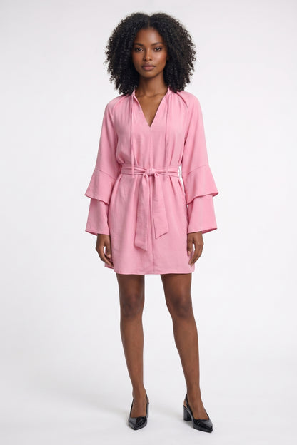 Robe Femme - Col V Manches Longues à Volants | Raffinée