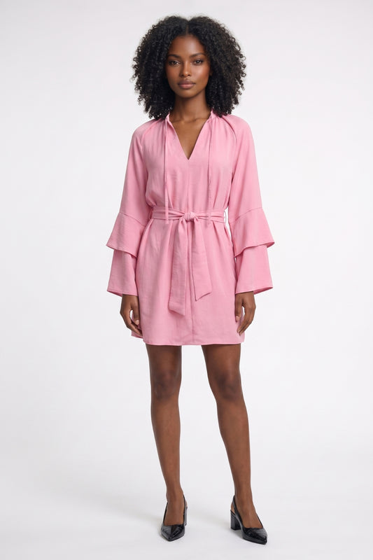 Robe Femme - Col V Manches Longues à Volants | Raffinée
